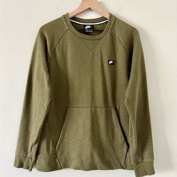 Nike Men's Long Sleeve Pullover Crew Neck Sweatshirt in Heathered Olive Green M - Picture 1 of 6